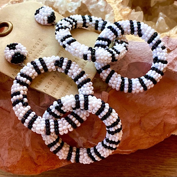 NWT Anthropologie Deepa Beaded White Hoop Chandeliers - Picture 6 of 10